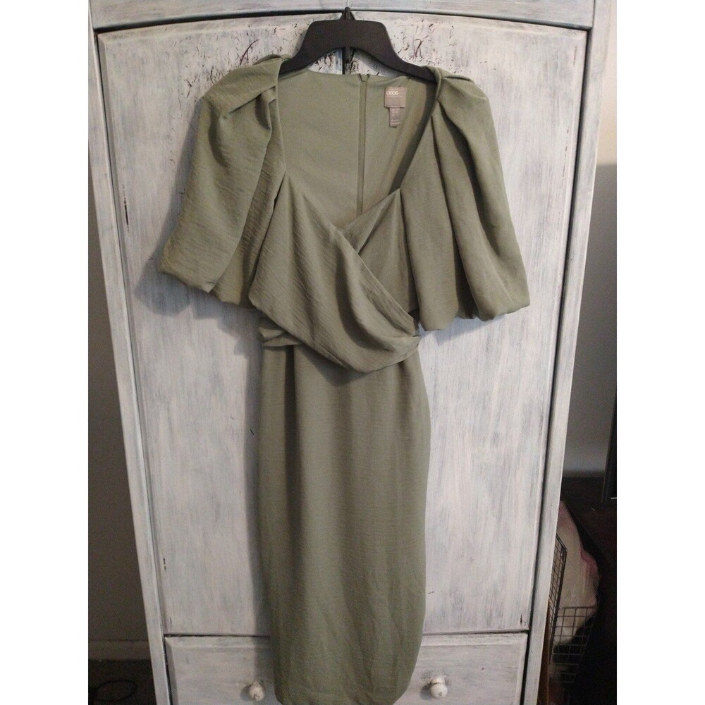 Asos puff sleeve dress  Size 4 Green Boho Cottage core Feminine Artsy Party City